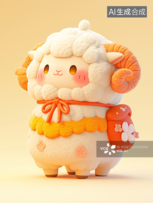 【AI数字艺术】十二生肖毛绒风格吉祥物中国羊图片素材