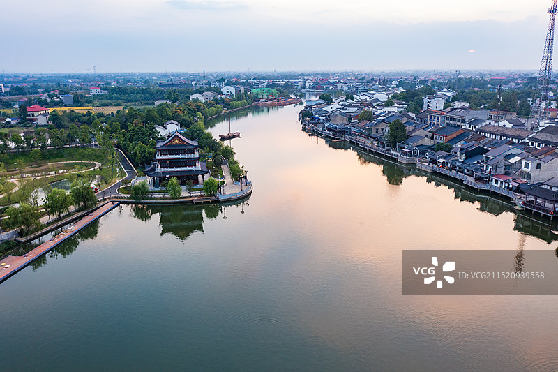 航拍湖南长沙望城区靖港古镇风光图片素材