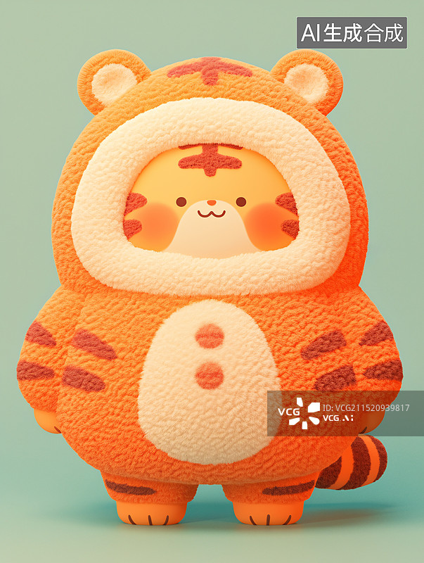 【AI数字艺术】十二生肖毛绒风格吉祥物中国虎图片素材