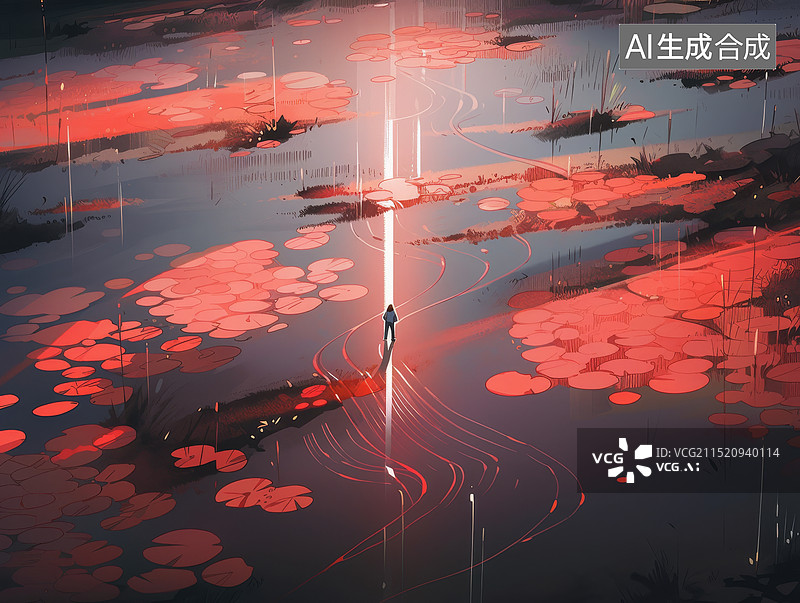 【AI数字艺术】超现实湖边漫步 —— 极简之景图片素材
