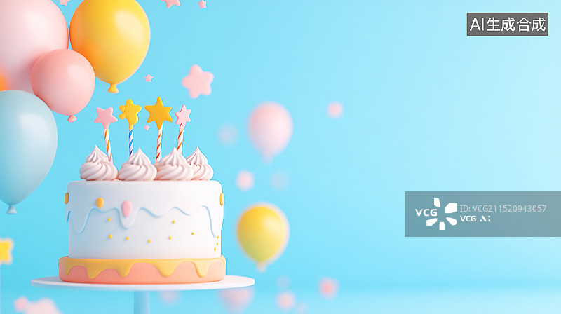 【AI数字艺术】生日蛋糕与气球背景图片素材