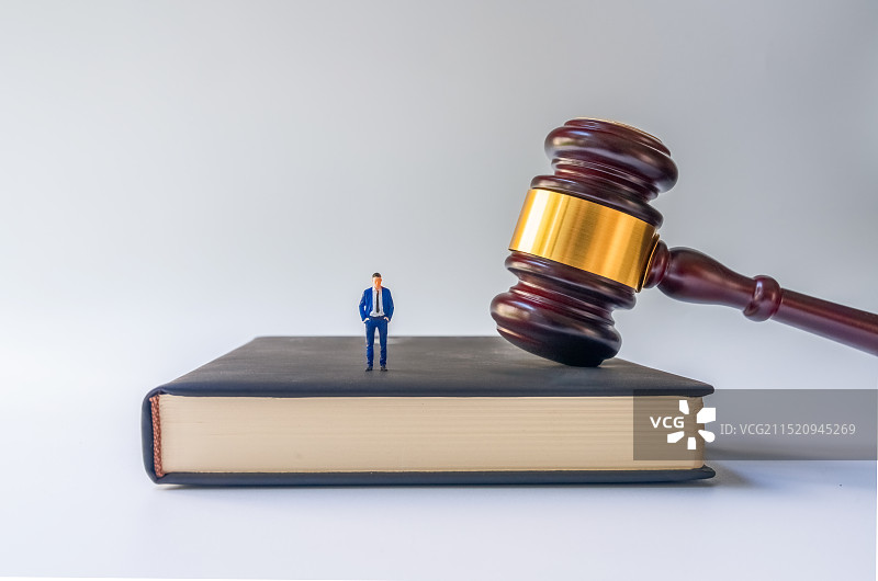 法槌、法律书籍、人物与白色背景图片素材