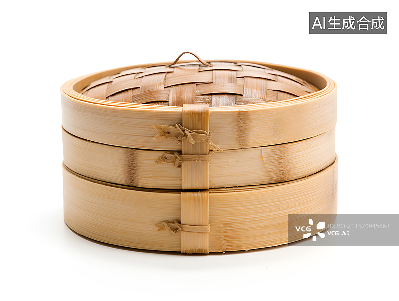 【AI数字艺术】白色背景下的蒸小笼包的笼屉图片素材