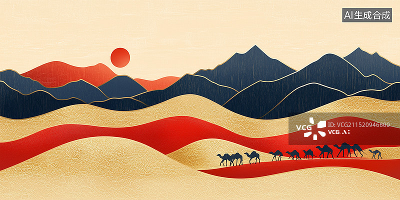 【AI数字艺术】沙漠中的骆驼图片素材