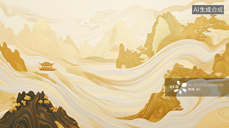 【AI数字艺术】中国刺绣工艺山水艺术风景图片素材