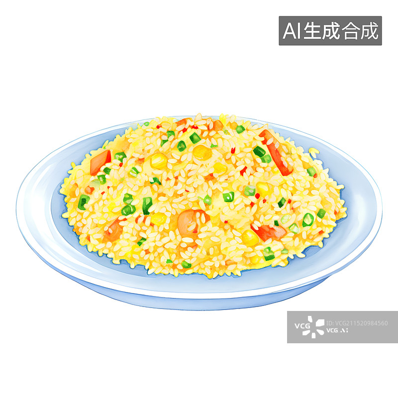 【AI数字艺术】手绘插画，白色背景上的扬州炒饭，蛋炒饭，设计素材图片素材