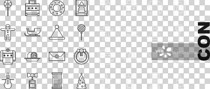 带装饰花环的圣诞树线条设计图片素材