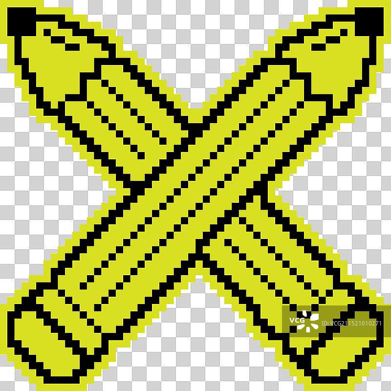 像素风格铅笔交叉剪影图标图片素材