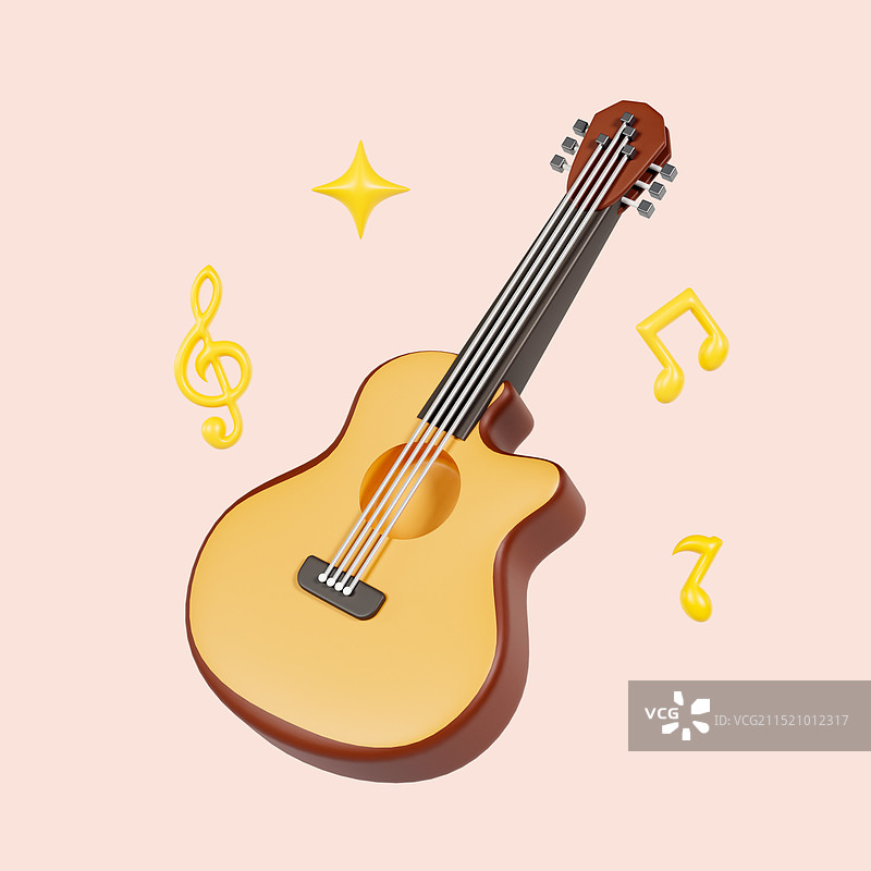 3D渲染的吉他乐器音乐元素音乐插画图片素材