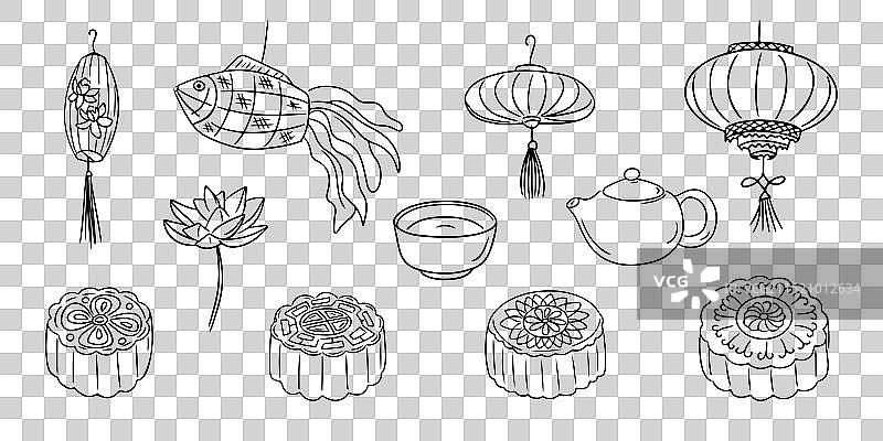 中秋节食物灯笼涂鸦合集图片素材