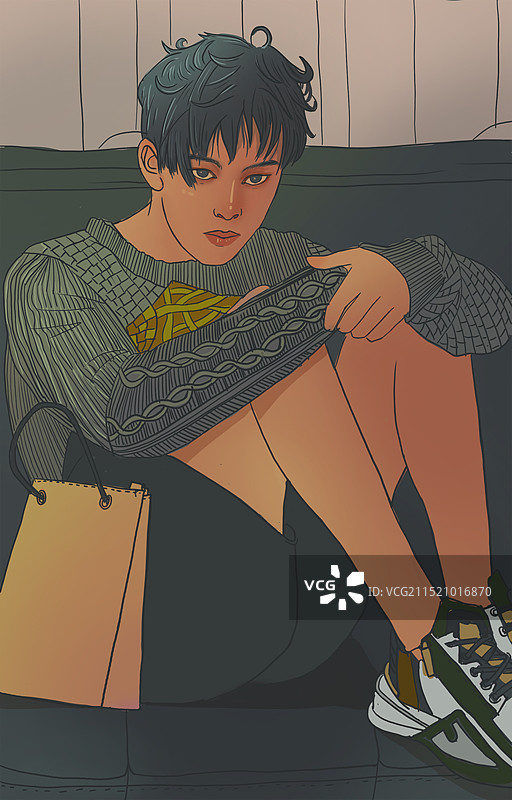 穿着绿色毛衣的时尚潮流男青年图片素材