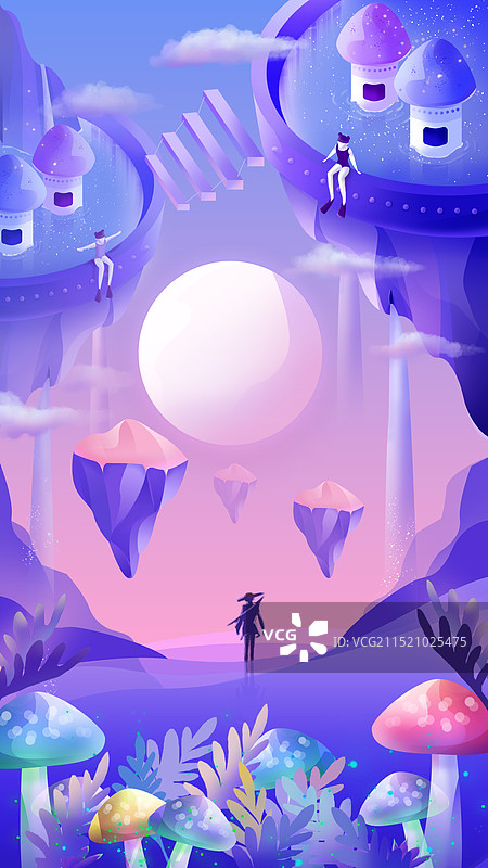 奇幻孟菲斯赛博朋克唯美风星球图片素材