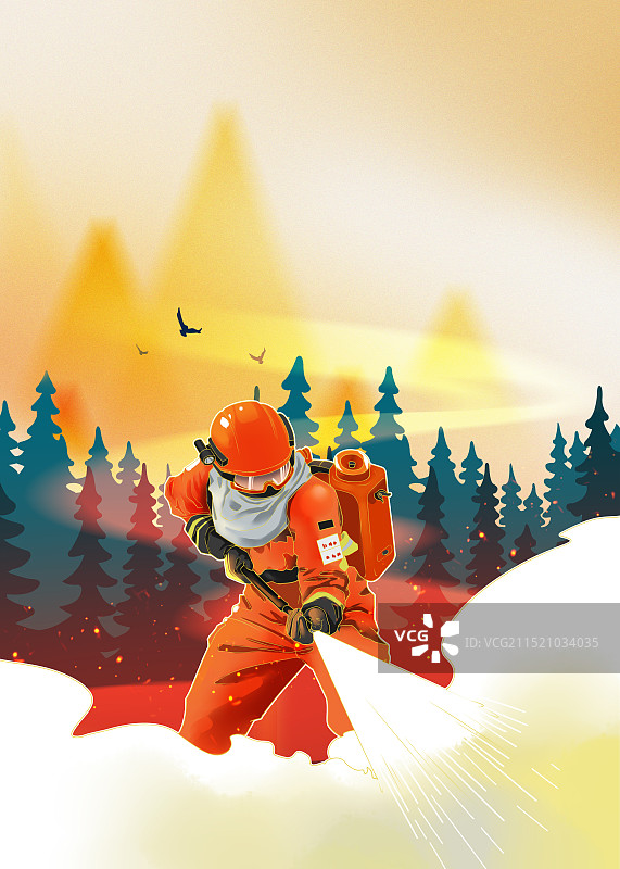 全国消防日消防员粘贴海报插画图片素材