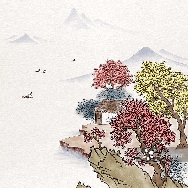 唯美手绘水墨二十四节气插画霜降图片素材