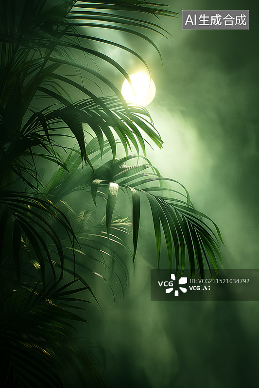 【AI数字艺术】绿色的棕榈树叶背景图片素材