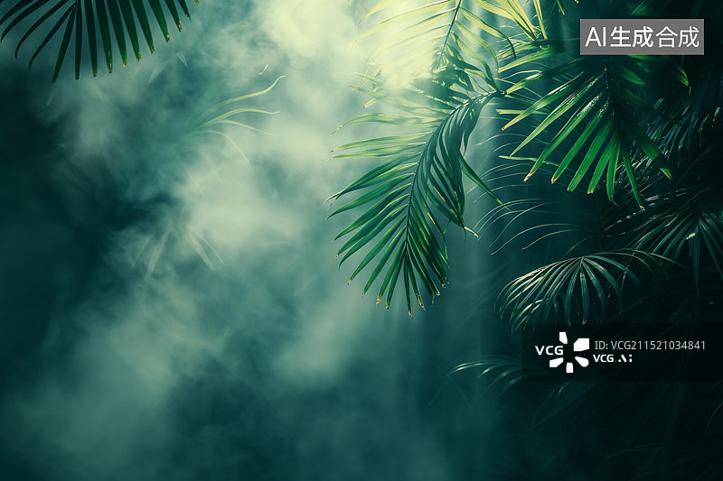 【AI数字艺术】绿色的棕榈树叶背景图片素材