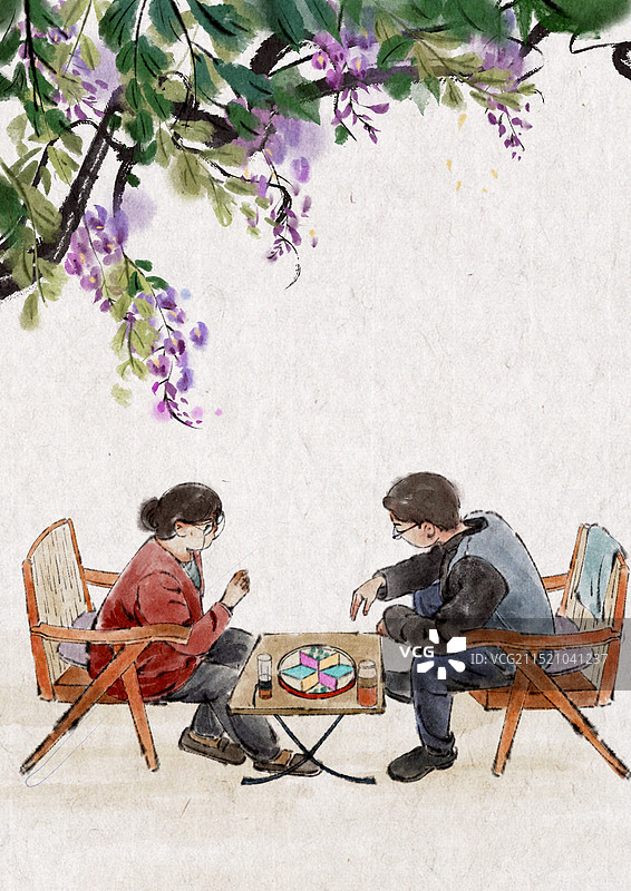 在公园下棋的老夫妇图片素材