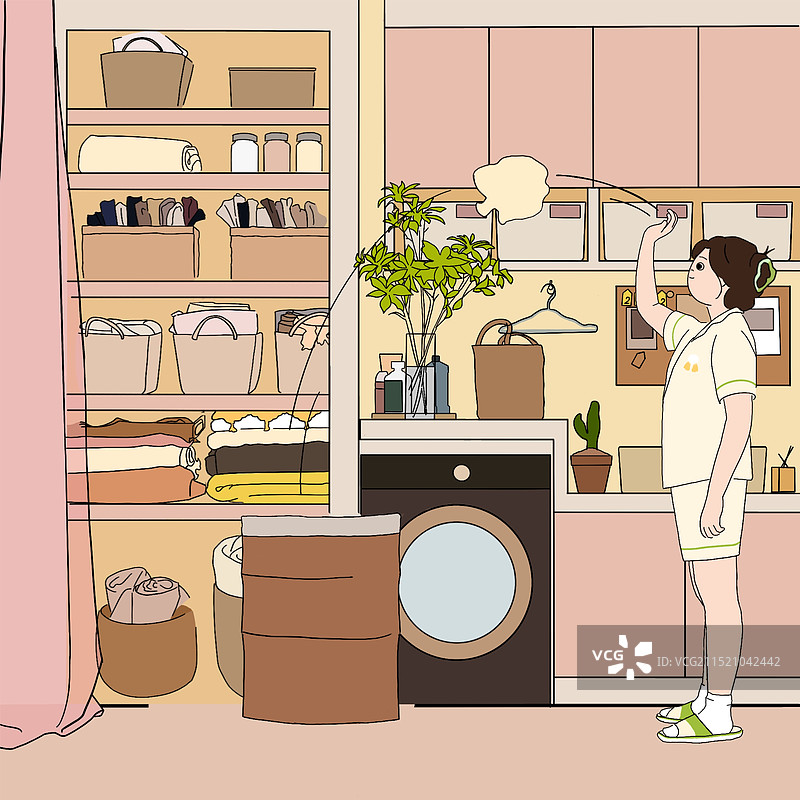 不洗衣服导致脏衣服堆成小山的独居生活图片素材