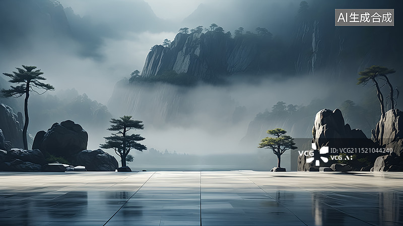 【AI数字艺术】中国风禅意东方美山水风景图片素材