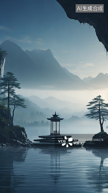 【AI数字艺术】中国风禅意东方美山水风景图片素材