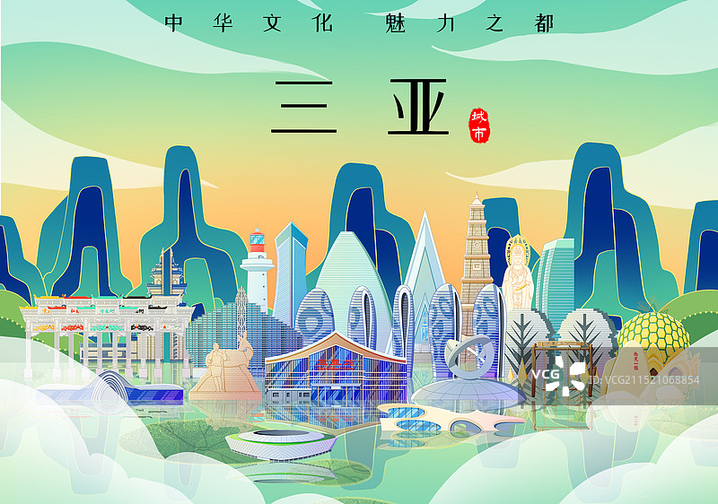 国潮风海南三亚旅游景点建筑图片素材