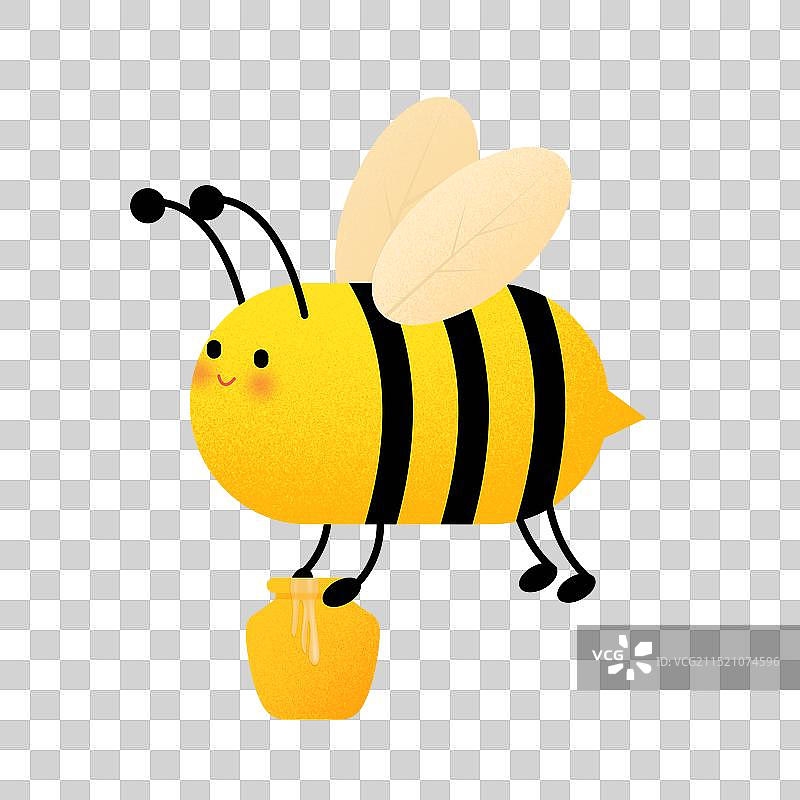 蜜蜂搬着蜂蜜卡通形象扁平插画免扣元素图片素材