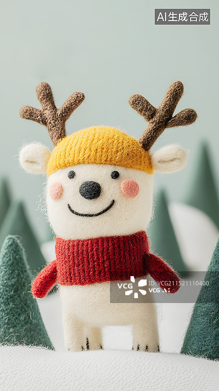 【AI数字艺术】雪地上的驯鹿三维羊毛毡场景图片素材