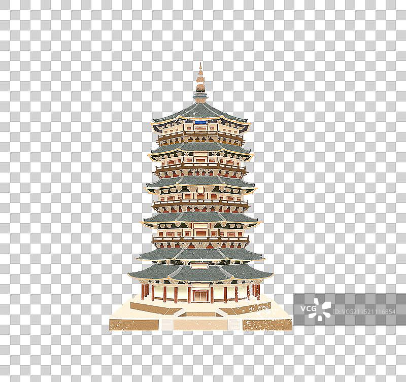 应县木塔水彩元素图片素材