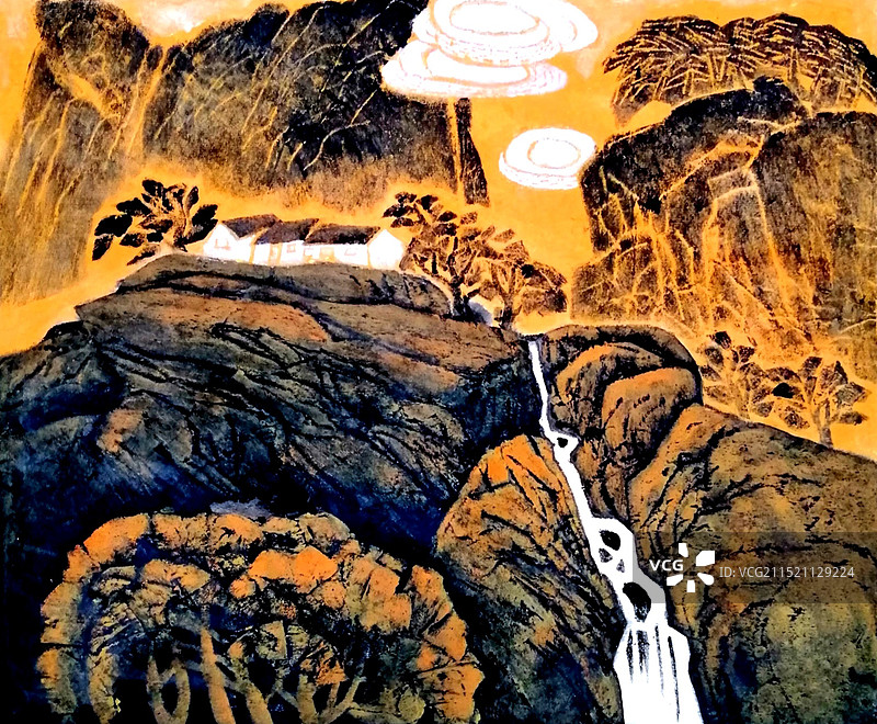 吹塑水印《秋云》图片素材