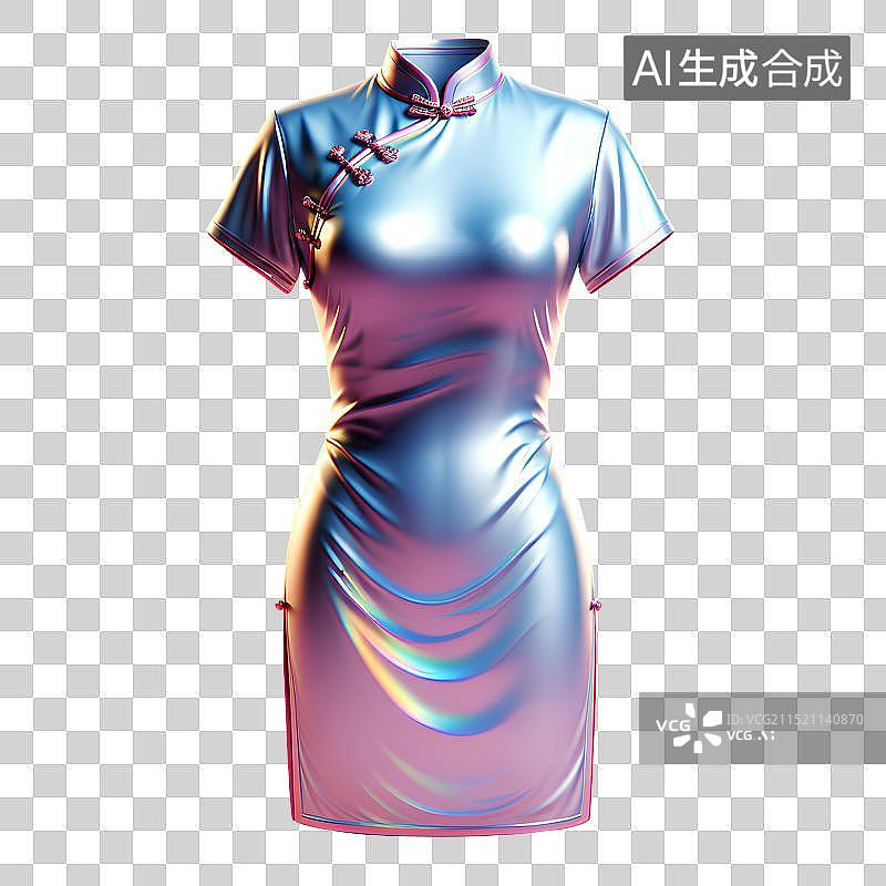 【AI数字艺术】3D渲染，炫彩粉色渐变色透明镭射旗袍，夏天，女性，传统服装，图形图标，免抠素材图片素材