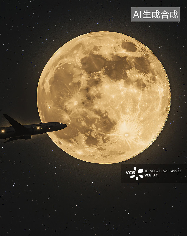 【AI数字艺术】飞机飞往月球图片素材