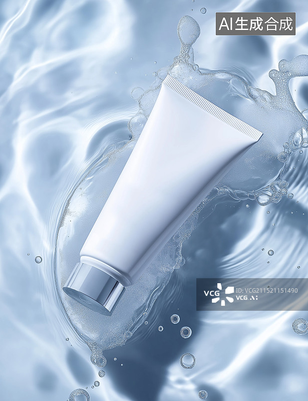 【AI数字艺术】护肤品海报广告拍摄 通透的水和泡沫图片素材