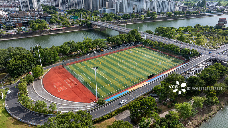 城市江心洲运动场航拍图片素材