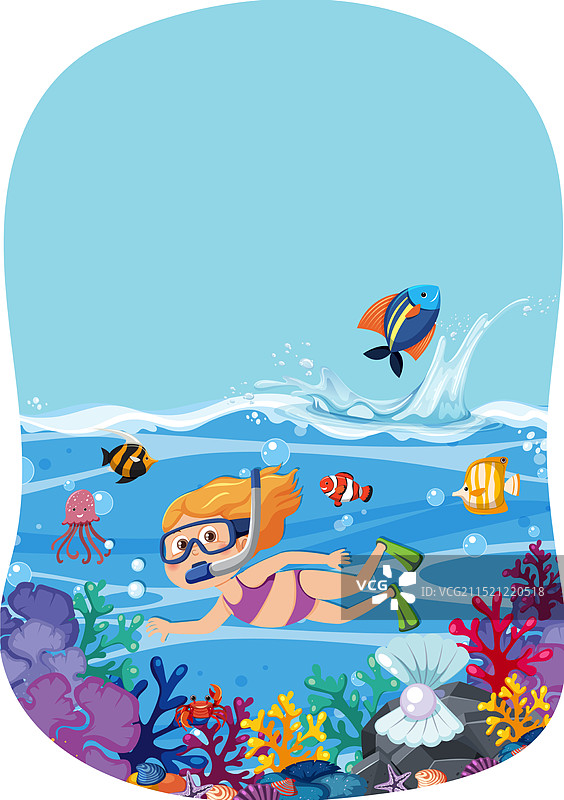 儿童在五彩缤纷的鱼和珊瑚中浮潜图片素材