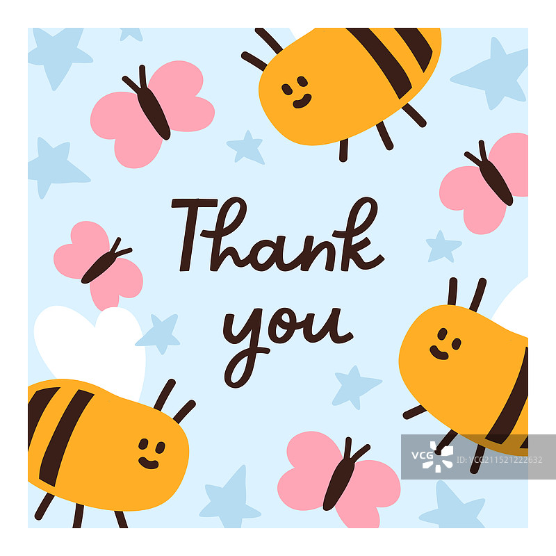 带有滑稽蜜蜂的可爱感谢卡设计图片素材