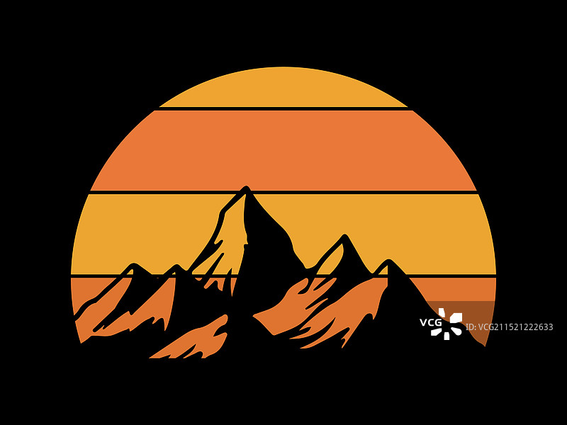 复古日落条纹山峰圆形图案图片素材