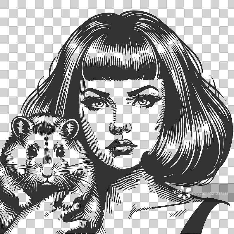 女人手持可爱的仓鼠雕刻图片素材