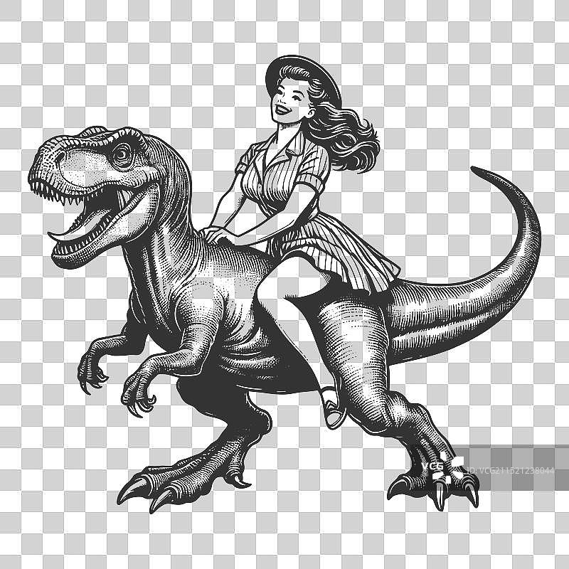 骑霸王龙的女人雕刻图片素材