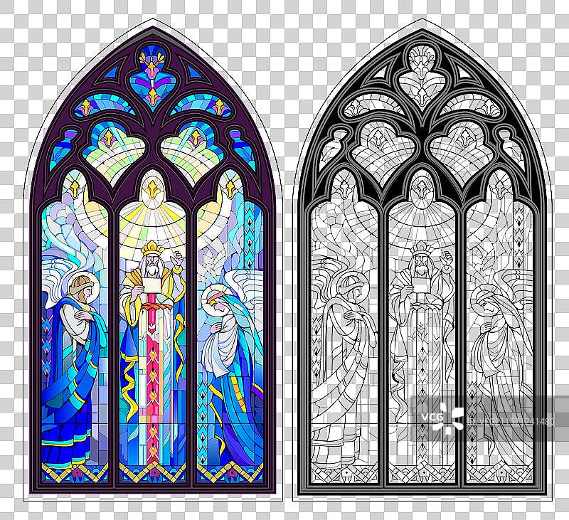 哥特式彩色和黑白花窗图片素材
