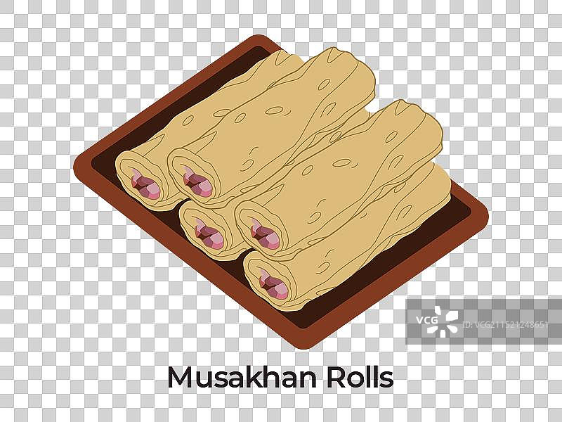 由烤肉制成的巴勒斯坦美食Musakhan卷图片素材