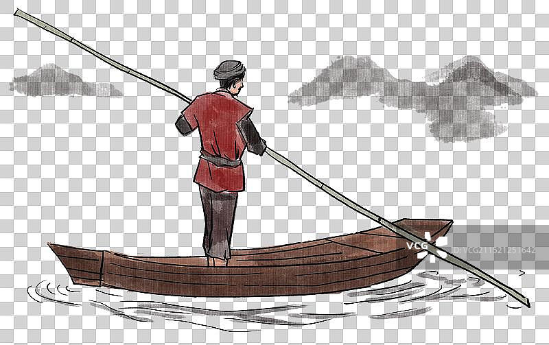 中国风新中式水墨风水墨画古风古典传统文化古装古人古代古时候历史文化国学经典泛舟划船渔民渔夫打鱼插画图片素材