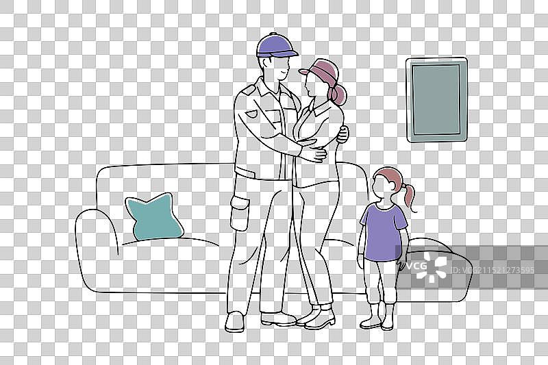 身穿制服的士兵与家人温馨拥抱图片素材