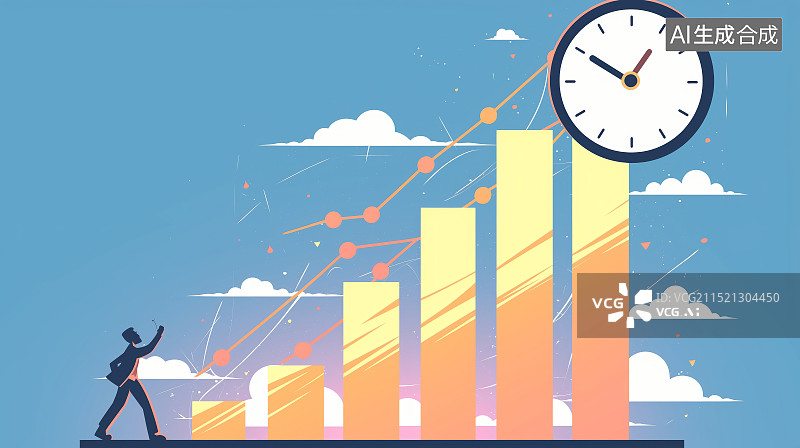 【AI数字艺术】商人站在图表上的侧视图图片素材