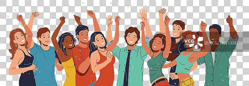 充满活力的多种族派对客人跳舞图片素材