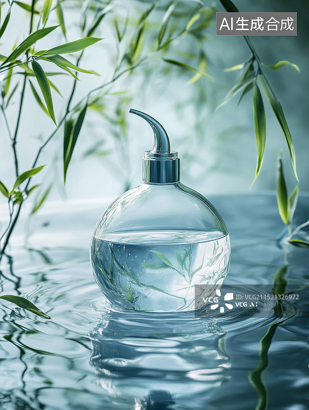 【AI数字艺术】放在水里上的精油瓶图片素材