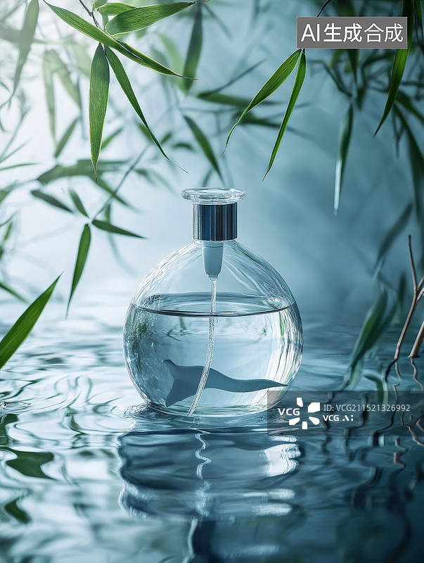 【AI数字艺术】放在水里上的精油瓶图片素材