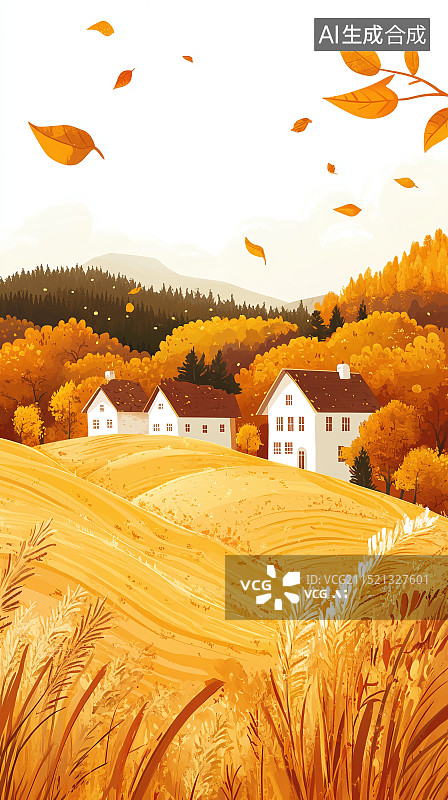 【AI数字艺术】秋天户外风景插画图片素材