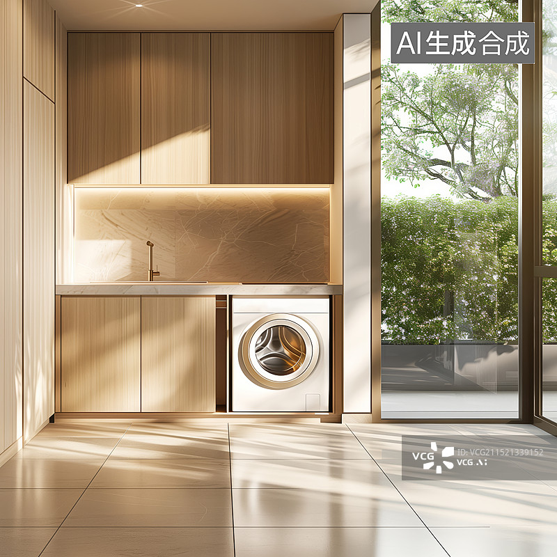 【AI数字艺术】3D室内洗衣机三维空间场景图片素材