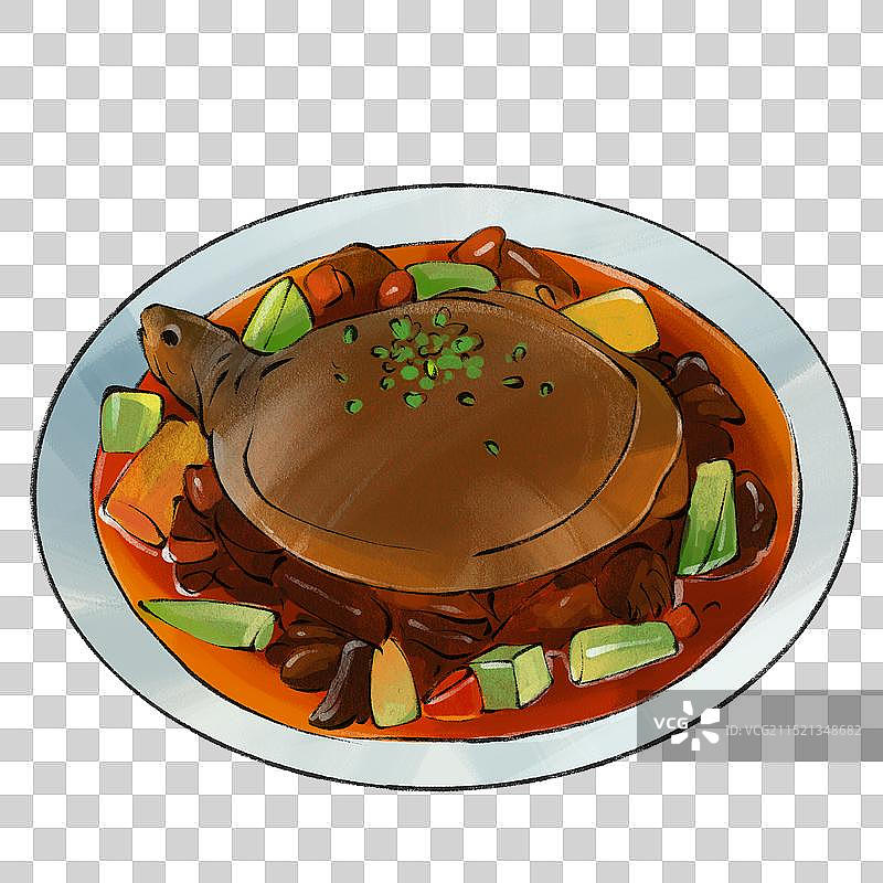 冰糖甲鱼-浙江城市美食土特产小吃插画图片素材