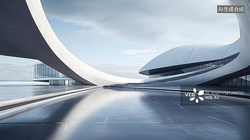 【AI数字艺术】3D异形三维建筑空间和地面场景图片素材